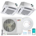 Costway -  X-Pro 27000 BTU 2 Zone 9K + 9K Ceiling Cassette Mini Split AC, 24 SEER2, WiFi Enabled - White
