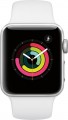 Apple - Geek Squad Certified Refurbished Apple Watch Series 3 (GPS) 38mm Silver Aluminum Case with White Sport Band - Silver Aluminum