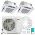 Costway - X-Pro 27000 BTU 2 Zone 12K + 12K Ceiling Cassette Mini Split AC, 24 SEER2, WiFi Enabled - White
