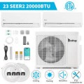 Winado - 20000 BTU Wifi 2 Zone 9K+ 9K AC Ductless Mini Split Air Conditioner & Heat Pump 23 SEER2 w/24.6 Ft Copper Line Set - White